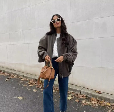 Damen Oversized Bomberjacke Leicht Trendy