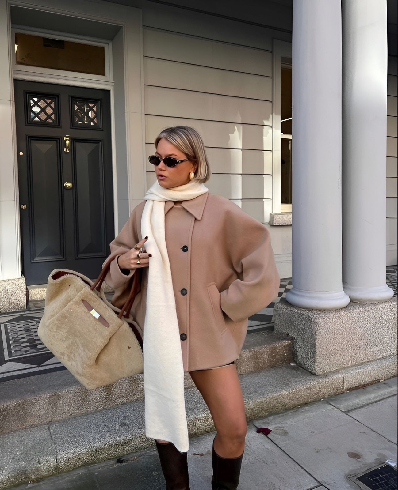 Damen Oversized Jacke Wolle Trendy