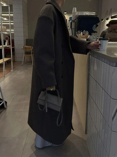 Damen Oversized Mantel mit Reverskragen und Hohem Schlitz