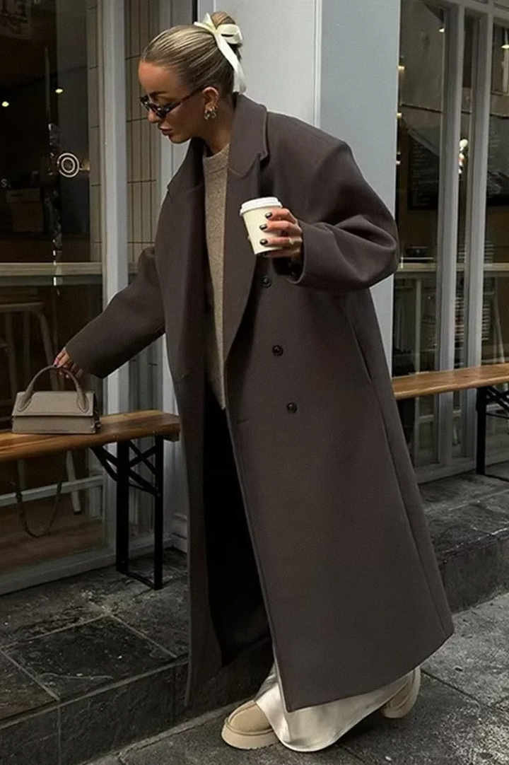 Damen Oversized Mantel mit Reverskragen und Hohem Schlitz