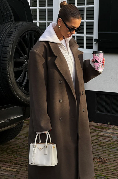 Damen Oversized Mantel mit Reverskragen und Hohem Schlitz