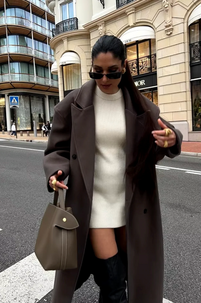 Damen Oversized Mantel mit Reverskragen und Hohem Schlitz