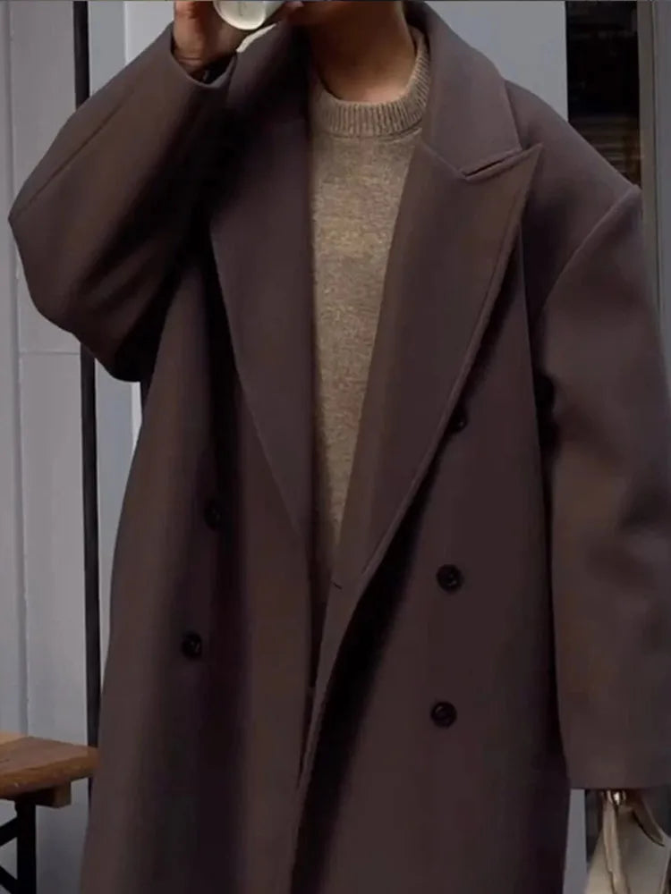 Damen Oversized Mantel mit Reverskragen und Hohem Schlitz