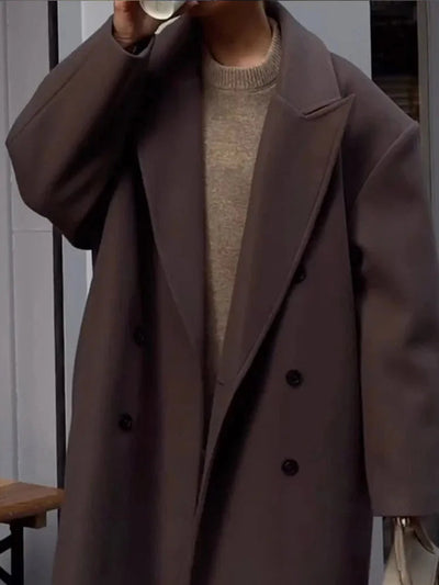 Damen Oversized Mantel mit Reverskragen und Hohem Schlitz