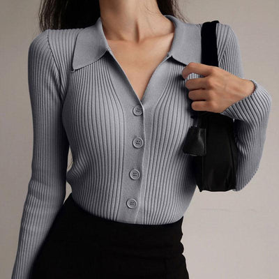 Damen Poloshirt Mit Langen Ärmeln Und Knöpfen, Elegantes Design