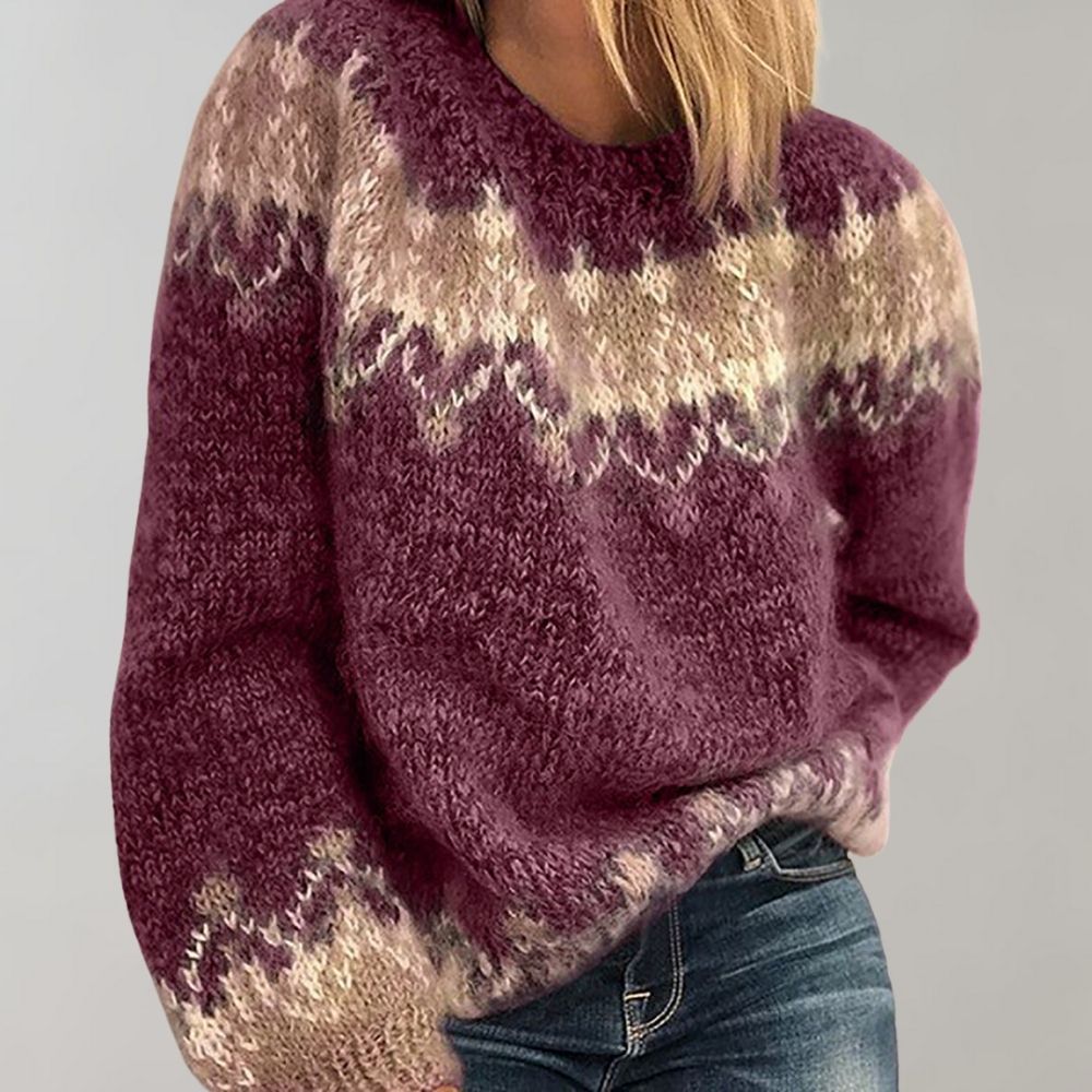 Damen Pullover Baumwolle Grobstrick Rundhalsausschnitt