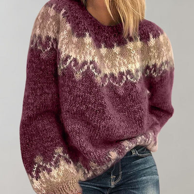 Damen Pullover Baumwolle Grobstrick Rundhalsausschnitt