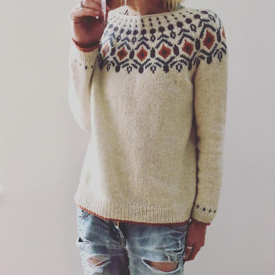Damen Pullover Grobstrick Geometrisches Muster Wärme