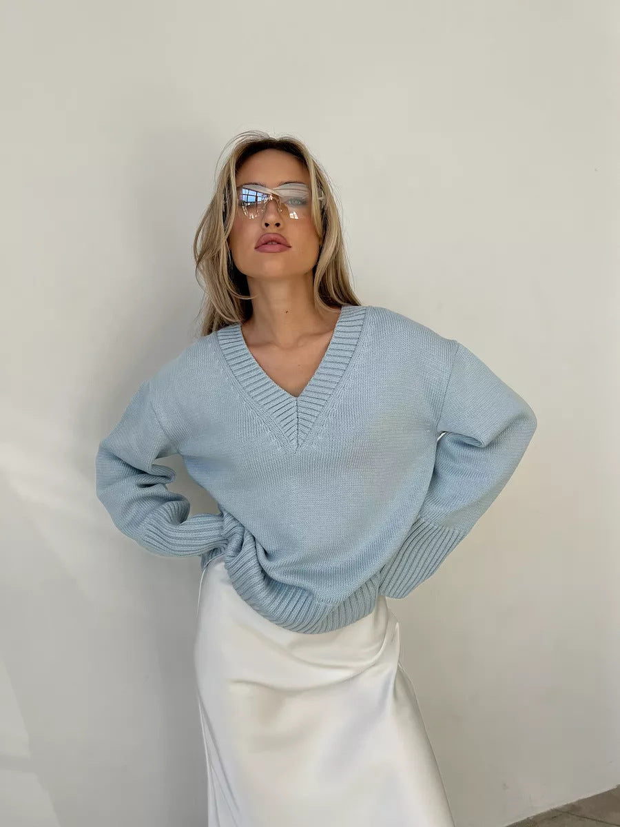 Damen Pullover V-Ausschnitt Baumwolle Lässig