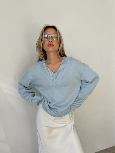 Damen Pullover V-Ausschnitt Baumwolle Lässig