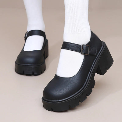 Damen Schuhe Leder Mary-Lou mit Plateau und Blockabsatz