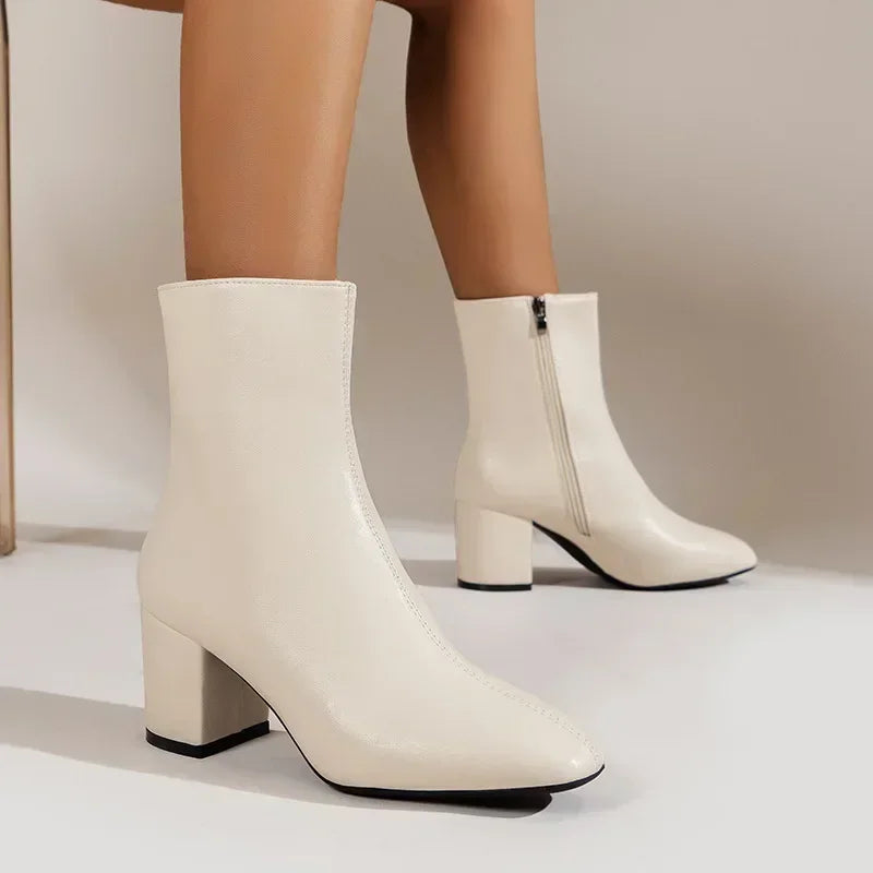 Damen Schuhe Mittelhoher Absatz Mit Seitlichem Reißverschluss Spitze Form