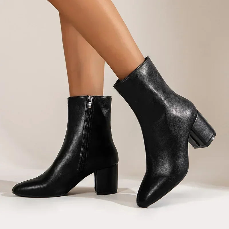 Damen Schuhe Mittelhoher Absatz Mit Seitlichem Reißverschluss Spitze Form
