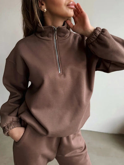 Damen Sweatshirt Hoher Kragen Halber Reißverschluss Lässig