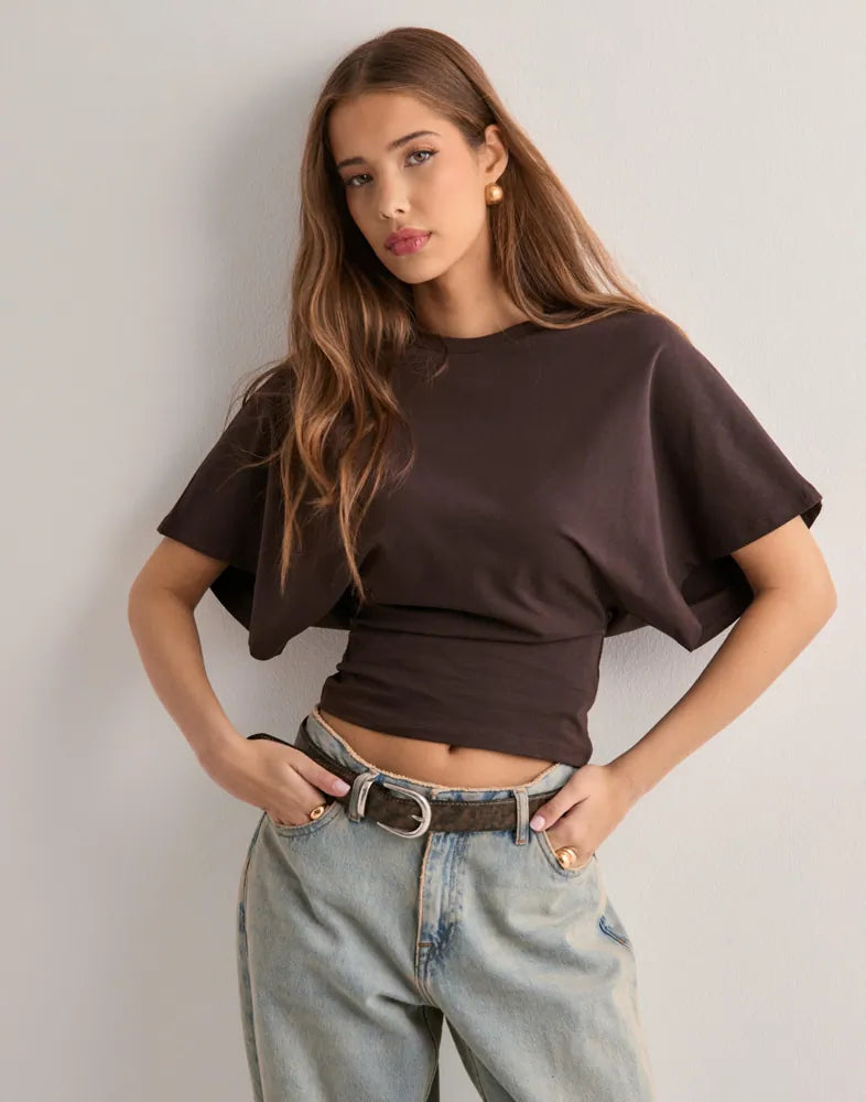Damen T-Shirt Mit Weiten Ärmeln Aus Hochwertiger Baumwollmischung