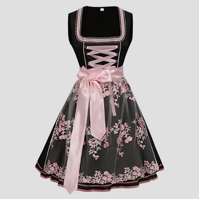 Damen Trachtenkleid mit Blumenstickerei und Eleganter Schnürung