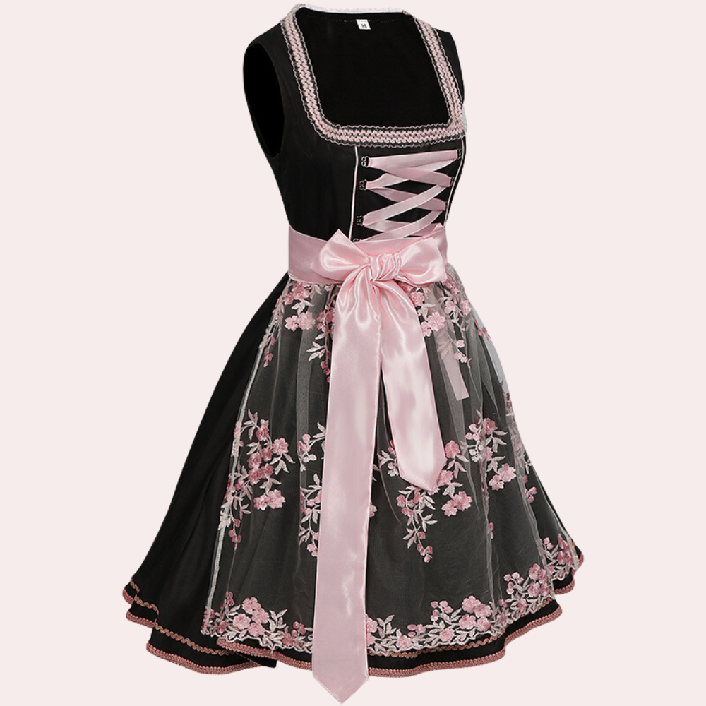 Damen Trachtenkleid mit Blumenstickerei und Eleganter Schnürung
