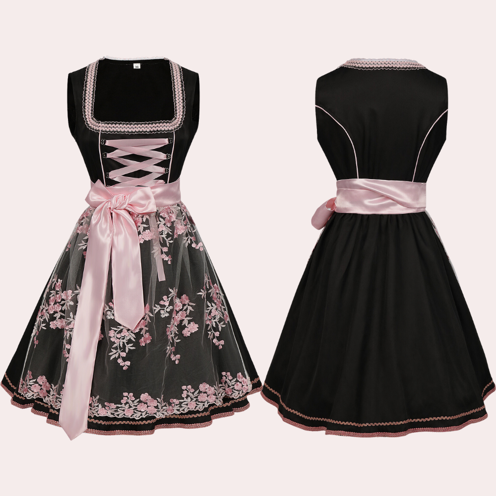 Damen Trachtenkleid mit Blumenstickerei und Eleganter Schnürung