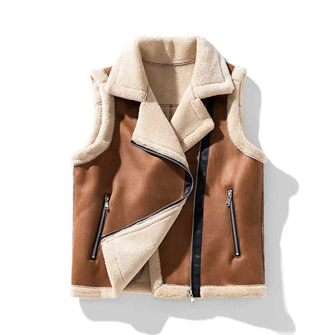 Damen Weste aus Leder und Sherpa im Trendy Design