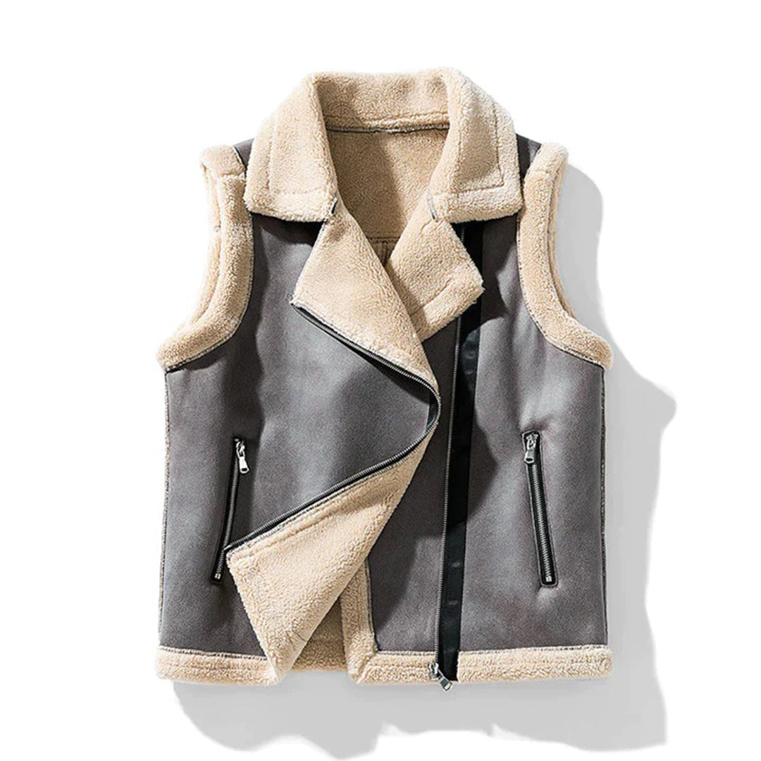 Damen Weste aus Leder und Sherpa im Trendy Design