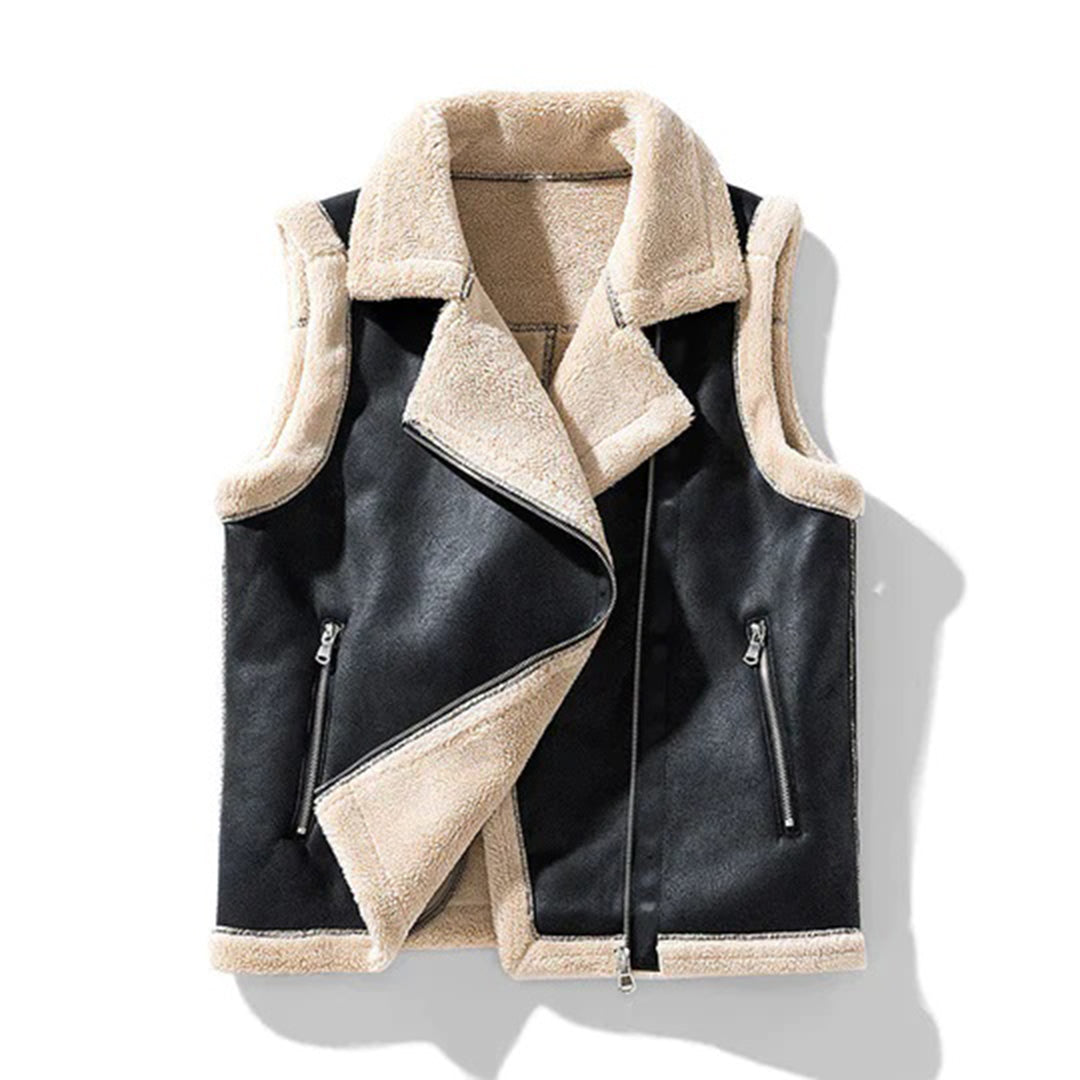 Damen Weste aus Leder und Sherpa im Trendy Design