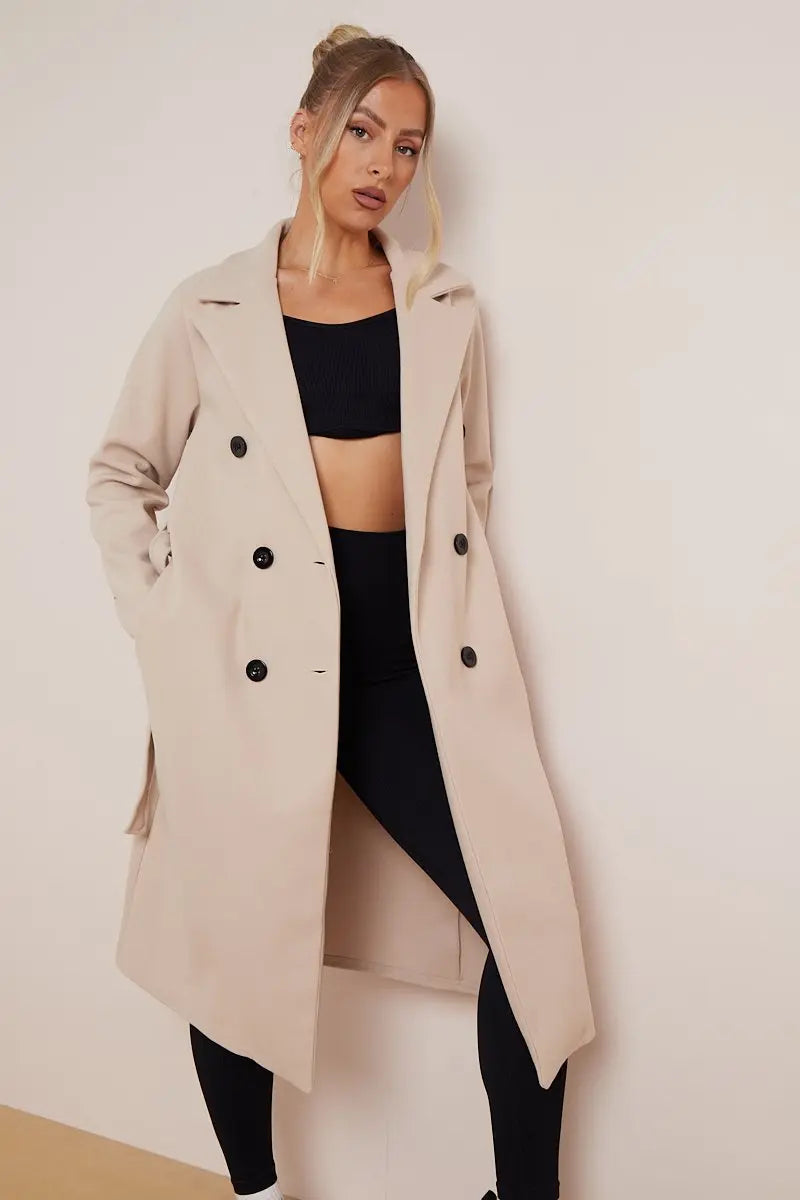 Damen Wollmantel mit Gürtel 100% Wolle Elegant Winter Stil