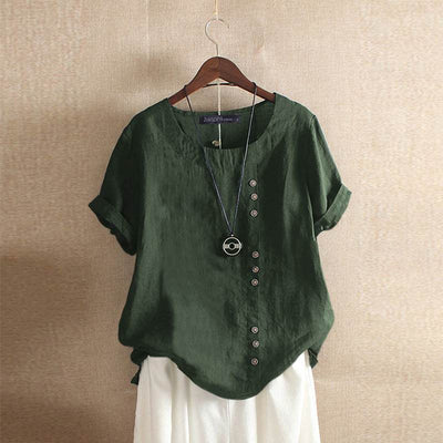Damenbluse Baumwolle Asymmetrisch Mit Knopfdetails