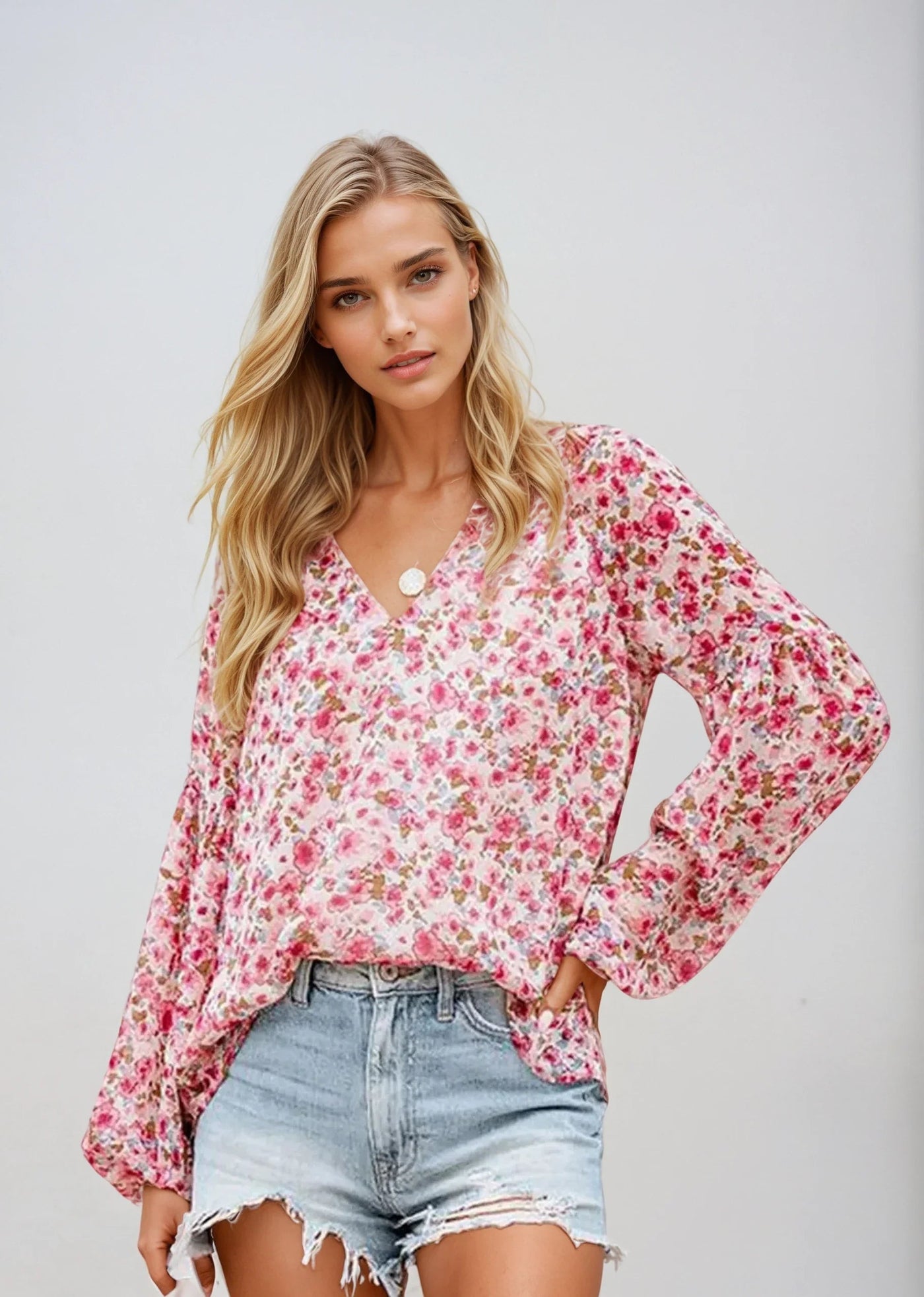 Damenbluse Baumwolle Blumenmuster Casual Elegant