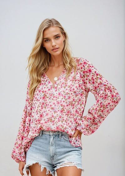 Damenbluse Baumwolle Blumenmuster Casual Elegant