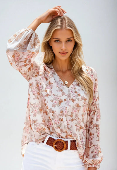 Damenbluse Baumwolle Blumenmuster Casual Elegant