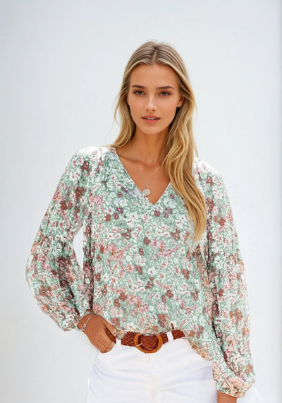 Damenbluse Baumwolle Blumenmuster Casual Elegant