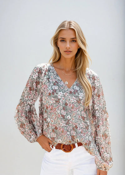 Damenbluse Baumwolle Blumenmuster Casual Elegant