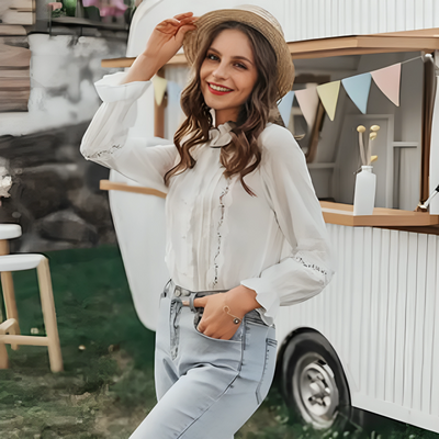 Damenbluse Elegant Langarm mit Gerafftem Design