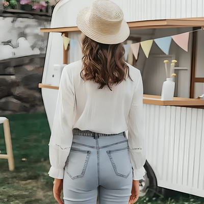 Damenbluse Elegant Langarm mit Gerafftem Design