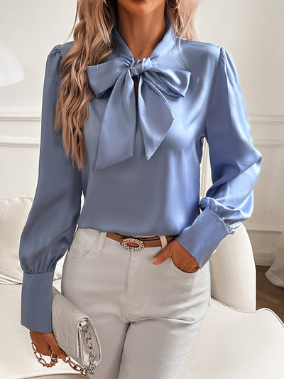 Damenbluse Satin-Optik Mit Strikhals Und Lantaarnmouwen - Elegante Bluse Für Festliche Anlässe