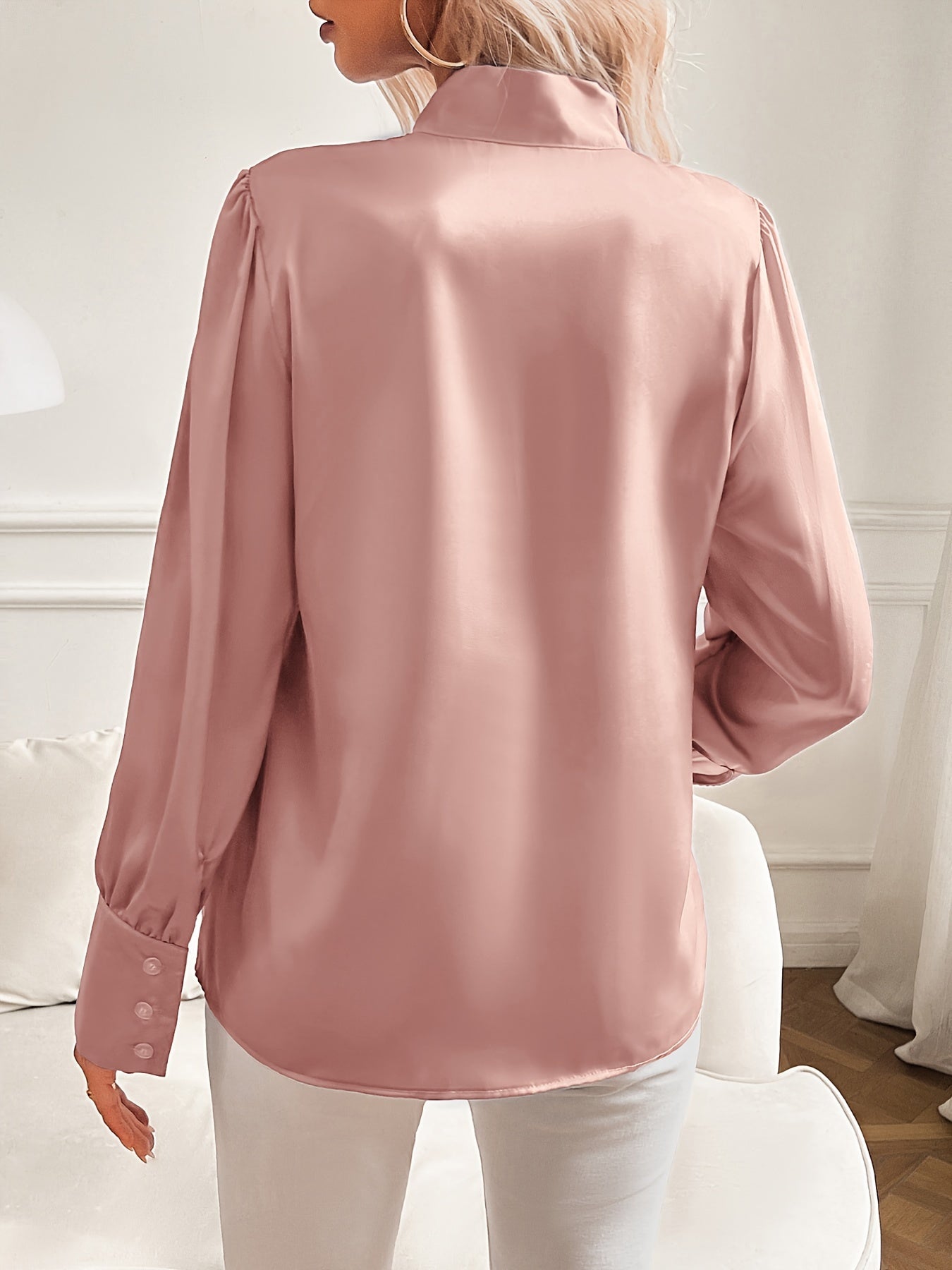 Damenbluse Satin-Optik Mit Strikhals Und Lantaarnmouwen - Elegante Bluse Für Festliche Anlässe