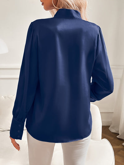 Damenbluse Satin-Optik Mit Strikhals Und Lantaarnmouwen - Elegante Bluse Für Festliche Anlässe