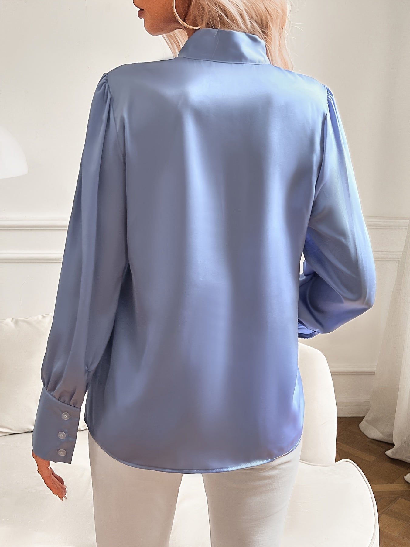 Damenbluse Satin-Optik Mit Strikhals Und Lantaarnmouwen - Elegante Bluse Für Festliche Anlässe