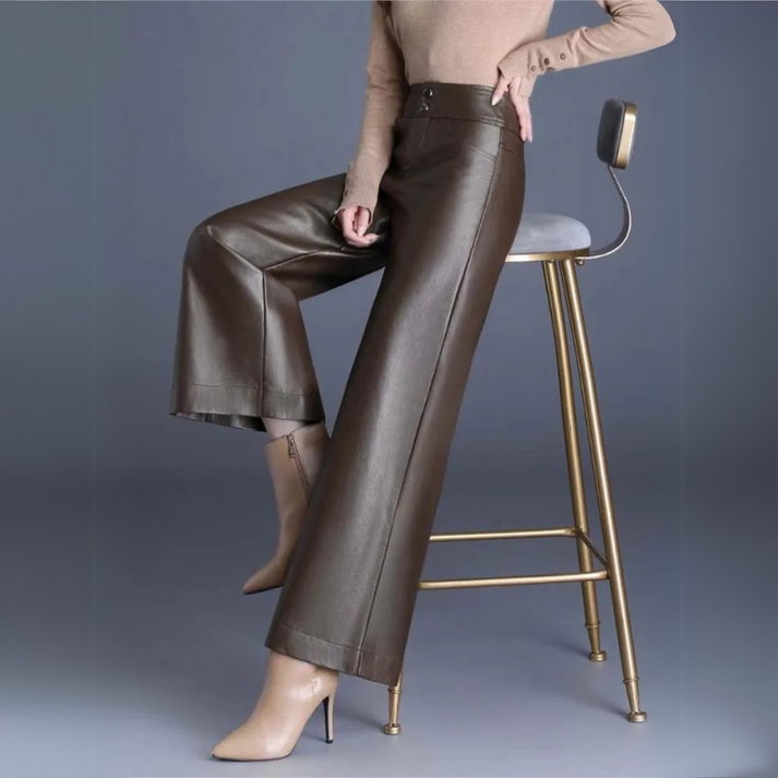 Damenhose Kunstleder Weitschnitt Elegant Komfortabel
