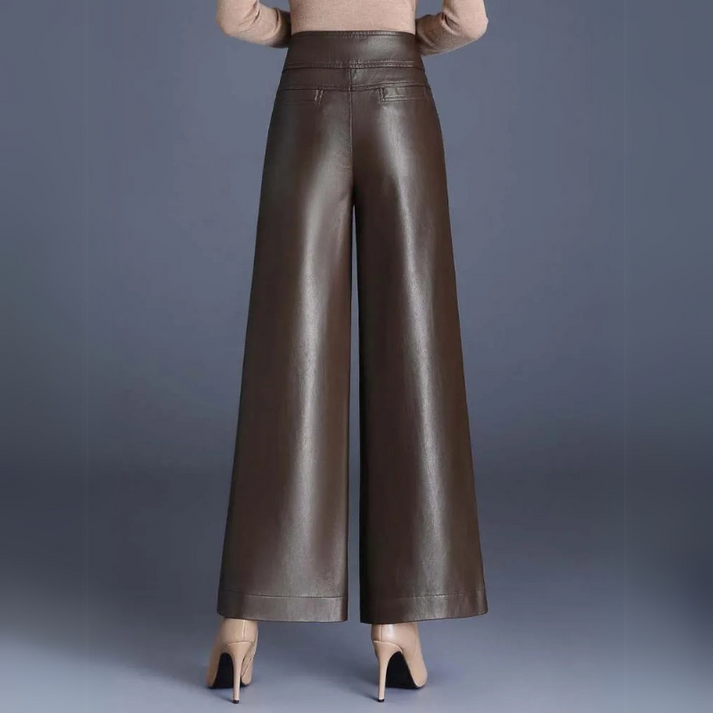 Damenhose Kunstleder Weitschnitt Elegant Komfortabel