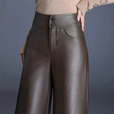Damenhose Kunstleder Weitschnitt Elegant Komfortabel