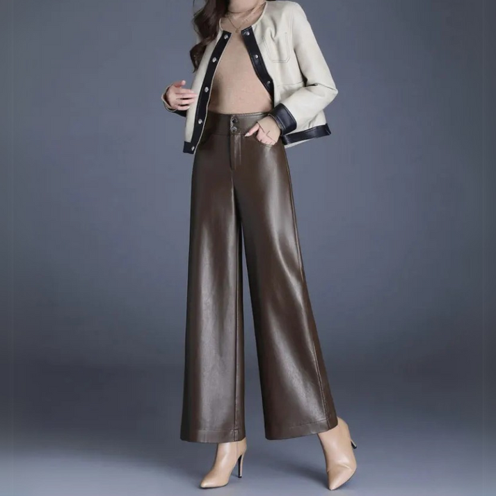 Damenhose Kunstleder Weitschnitt Elegant Komfortabel