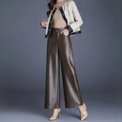 Damenhose Kunstleder Weitschnitt Elegant Komfortabel