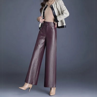 Damenhose Kunstleder Weitschnitt Elegant Komfortabel
