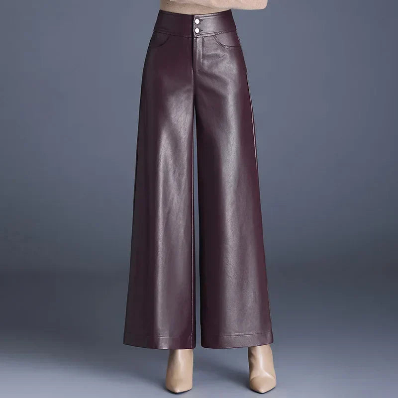 Damenhose Kunstleder Weitschnitt Elegant Komfortabel