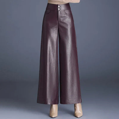 Damenhose Kunstleder Weitschnitt Elegant Komfortabel