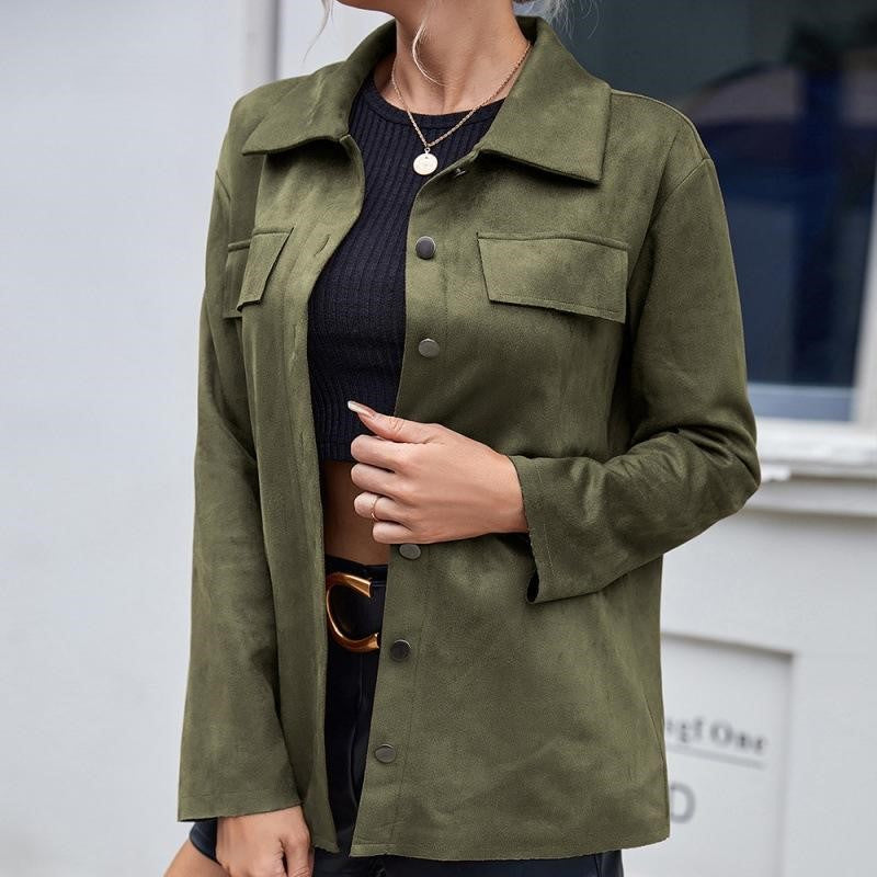 Damenjacke Wildleder Mit Knopfverschluss Elegantes Design