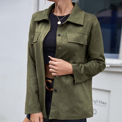 Damenjacke Wildleder Mit Knopfverschluss Elegantes Design