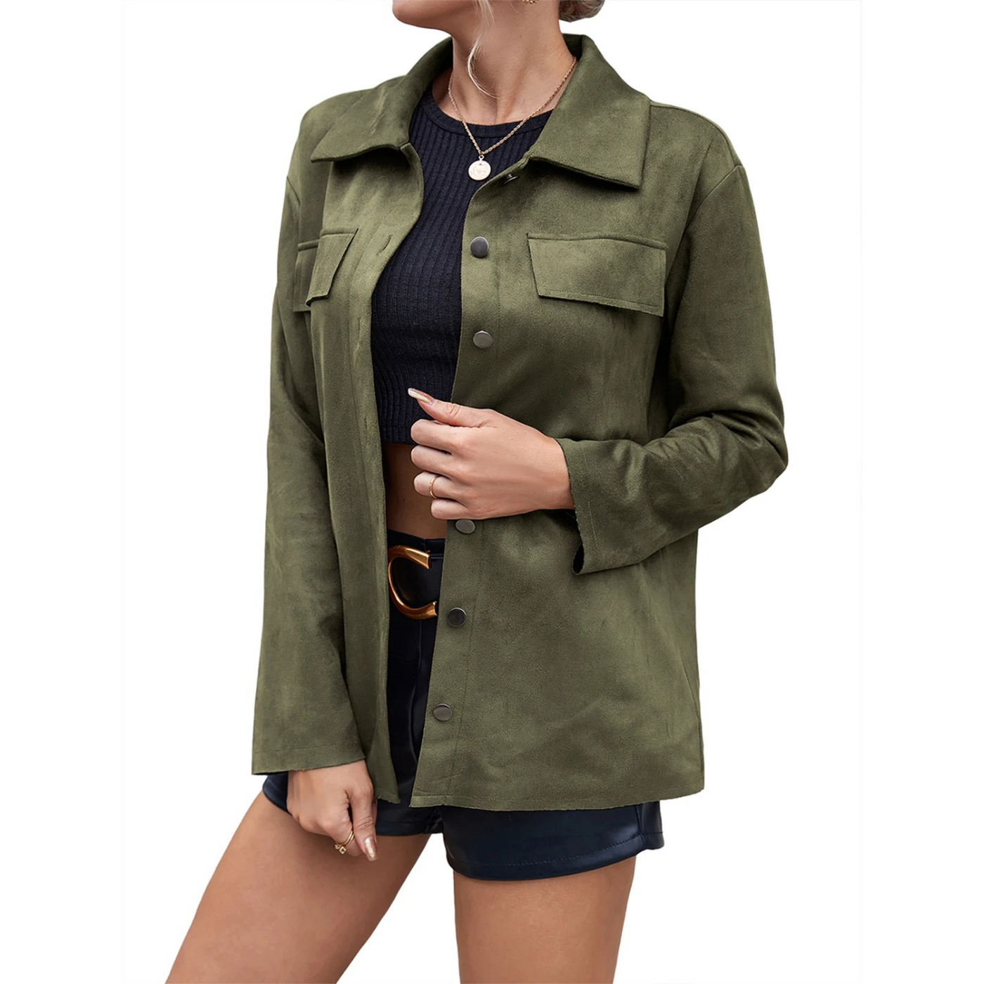 Damenjacke Wildleder Mit Knopfverschluss Elegantes Design