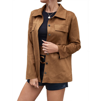 Damenjacke Wildleder Mit Knopfverschluss Elegantes Design